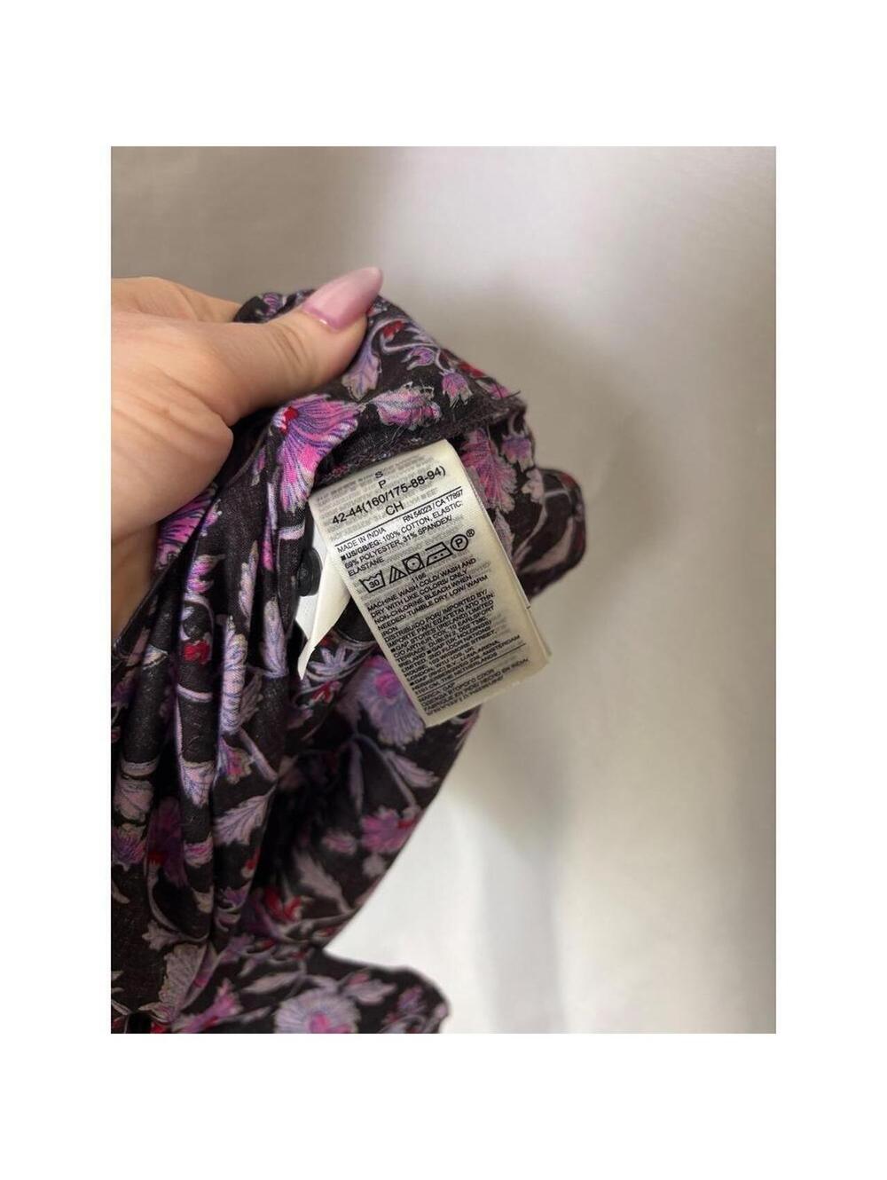 Gap Floral Smocked Mini Dress Purple Pink Ruffle Long Sleeve Cotton Blend Small - Picture 6 of 7
